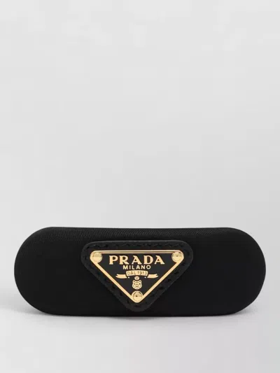 Prada Rectangular Metal Hair Accessory Gold Tone In Black