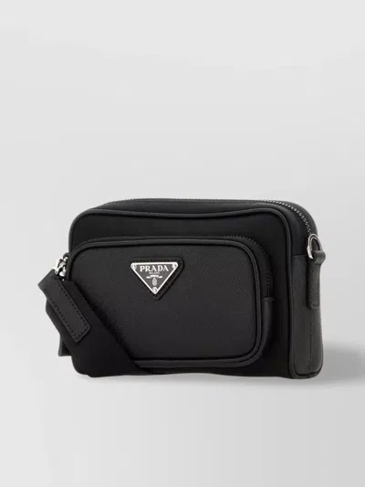 Prada Rectangular Nylon And Leather Crossbody Bag In Black