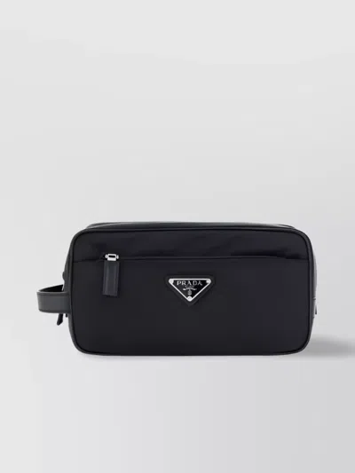 Prada Rectangular Nylon Travel Case Leather In Black