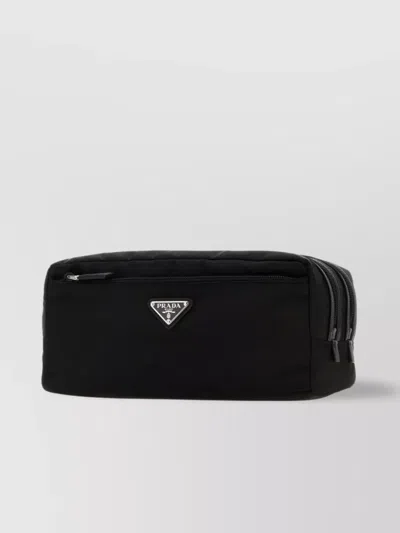 Prada Rectangular Re-nylon Beauty Case With Saffiano Leather In Black