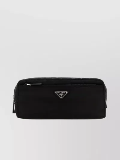 Prada Rectangular Re-nylon Beauty Case With Saffiano Leather In Black