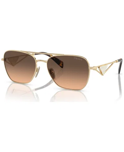 Prada Rectangular Women's Sunglasses, Gradient Pr A50s In Pale Gold