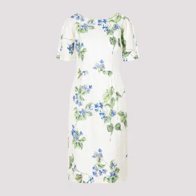 Prada Floral-print Twill Dress In White