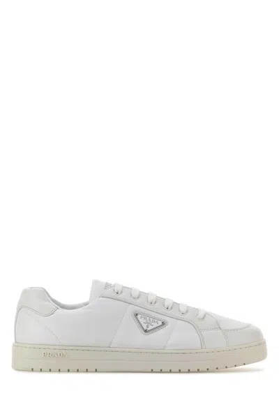 Prada White Re-nylon And Nappa Leather Downtown Sneakers