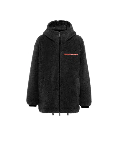 Prada Recycled Fleece Hooded Jacket In Black