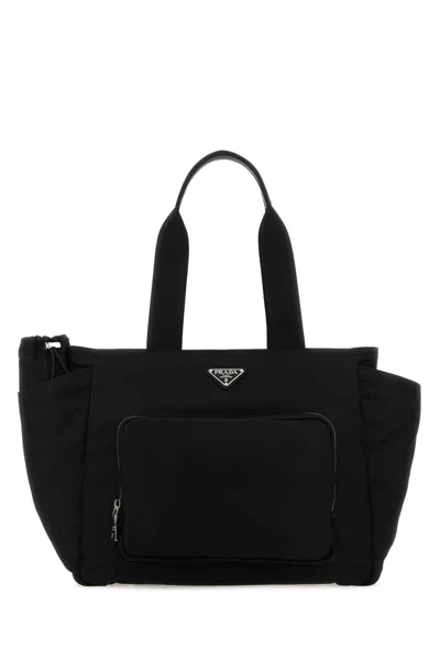 Prada Recycled Nylon And Leather Shoulder Bag For Women In Black