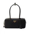 Prada Re-nylon And Leather Small Top-handle Bag With Padlock In Black