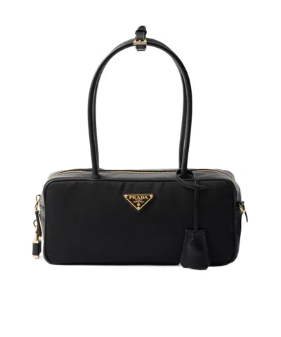 Prada Re-nylon And Leather Small Top-handle Bag In Black