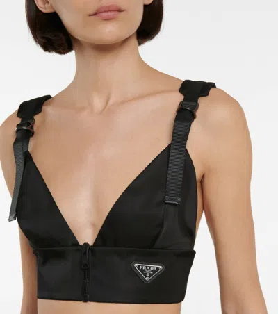 Pre-owned Prada Recycled-nylon Gabardine Bralette Fw22 In Black