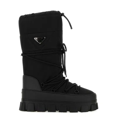 Prada Recycled Nylon Moon Boots In Black