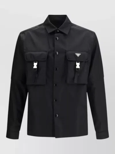 Prada Recycled Nylon Oversized Shirt Jacket In Black