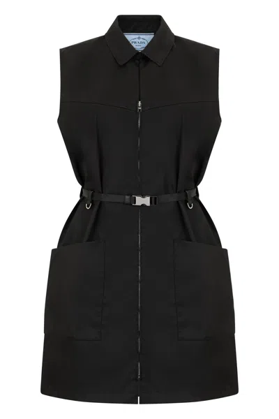 Prada Recycled Nylon Shirt-collar Dress In Black