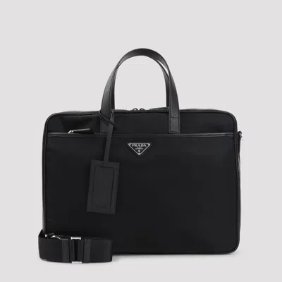 Prada Recycled Polyamide & Calf Leather Bag - 38cm X 28cm X 11cm In Black