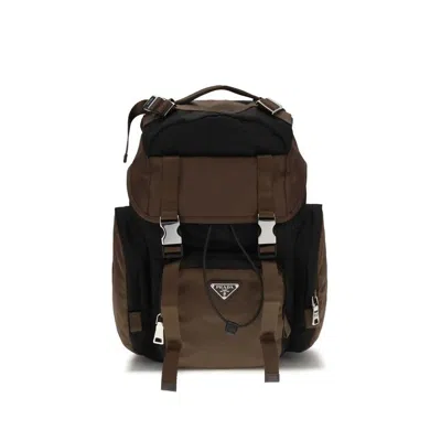 Prada Recycled Polyamide And Leather Backpack  Brown