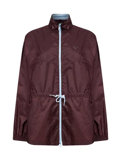Prada Recycled Polyamide Blouson Jacket In Burgundy