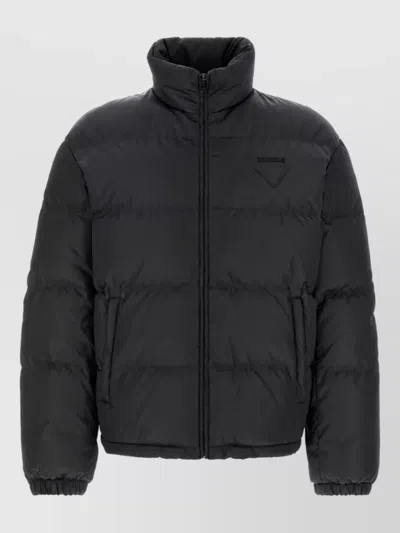 Prada Recycled Polyamide High-neck Puffer Jacket In Black