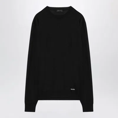 Prada Recycled Silk Crewneck Jumper For Men In Black