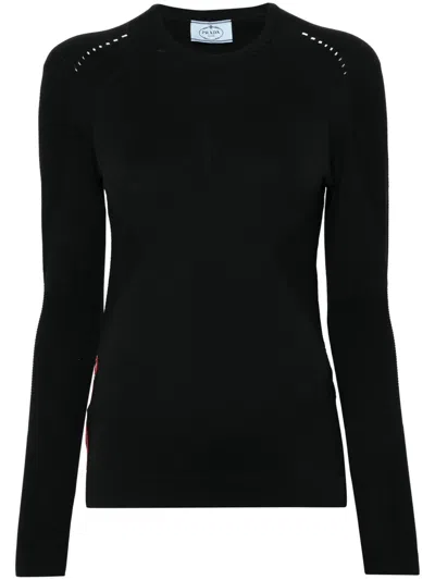 Prada Panelled Crew-neck Jumper In Black