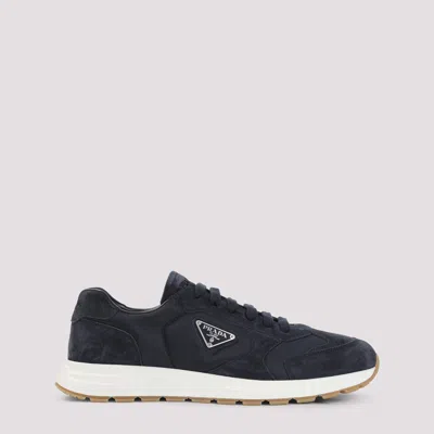 Prada Recycled Suede Leather Sneakers For Men In Blue