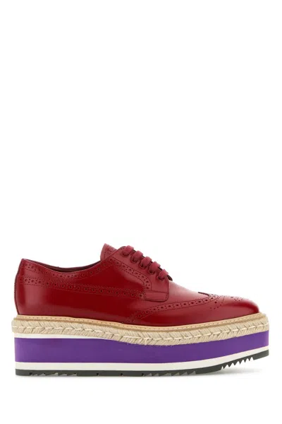 Prada Red Leather Lace Up Shoes