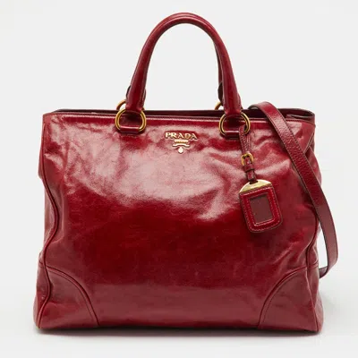Pre-owned Prada Red Brushed Leather Double Zip Tote
