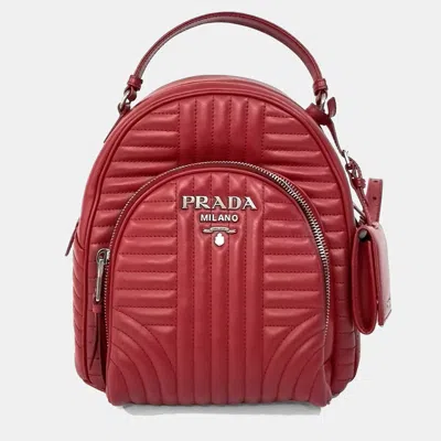 Pre-owned Prada Red Calf Leather Diagram Backpack
