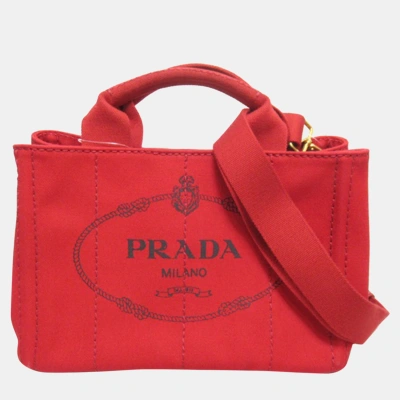 Pre-owned Prada Red Canvas Canapa Logo Tote Bag