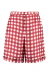 Prada Check-print Silk Bermuda Shorts In Red