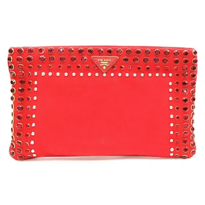 Pre-owned Prada Red Color Canvas Leather Clutch Bag Pouch ()