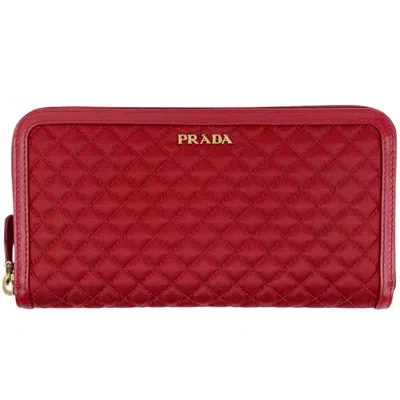 Pre-owned Prada Red Color Canvas Leather Long Wallet (bi-fold) ()