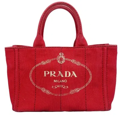 Pre-owned Prada Red Color Denim Tote Bag ()