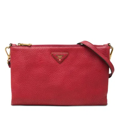 Pre-owned Prada Red Color Leather Clutch Bag Shoulder Bag ()