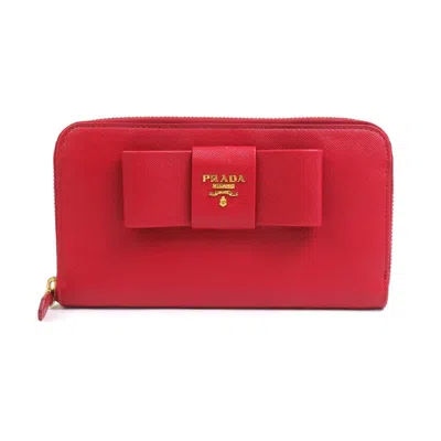 Pre-owned Prada Red Color Leather Long Wallet (bi-fold) ()