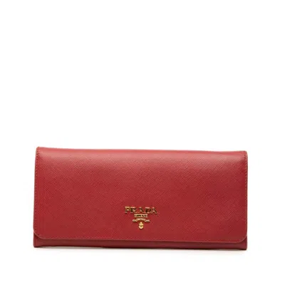 Pre-owned Prada Red Color Leather Long Wallet (bi-fold) ()