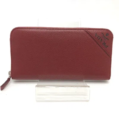 Pre-owned Prada Red Color Leather Long Wallet (bi-fold) ()