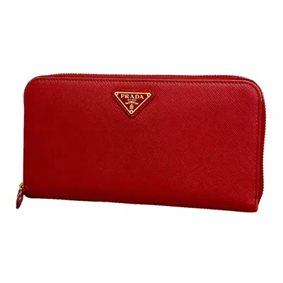 Pre-owned Prada Red Color Leather Long Wallet (bi-fold) ()