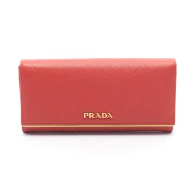 Pre-owned Prada Red Color Leather Long Wallet (bi-fold) ()
