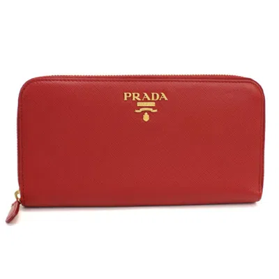 Pre-owned Prada Red Color Leather Long Wallet (bi-fold) ()