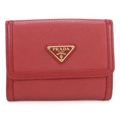 Pre-owned Prada Red Color Leather Wallet (bi-fold) ()