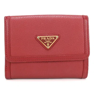 Pre-owned Prada Red Color Leather Wallet (bi-fold) ()