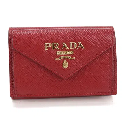 Pre-owned Prada Red Color Leather Wallet (tri-fold) ()