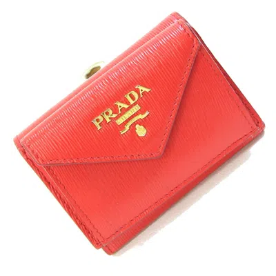 Pre-owned Prada Red Color Leather Wallet (tri-fold) ()