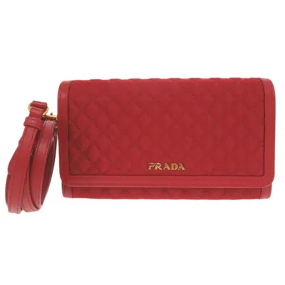 Pre-owned Prada Red Color Nylon Leather Chain/shoulder Wallet ()