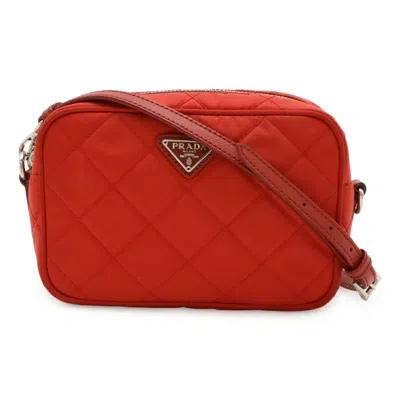 Pre-owned Prada Red Color Nylon Leather Clutch Bag Pochette Shoulder Bag ()