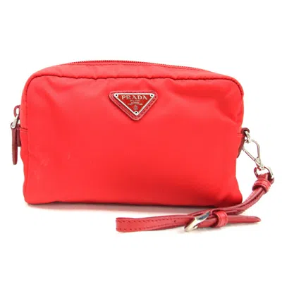 Pre-owned Prada Red Color Nylon Leather Clutch Bag Pouch ()
