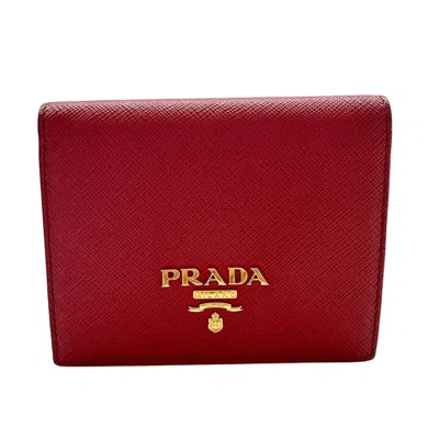 Pre-owned Prada Red Color Saffiano Wallet (bi-fold) ()