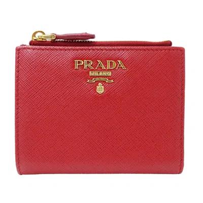 Pre-owned Prada Red Color Saffiano Wallet (bi-fold) ()