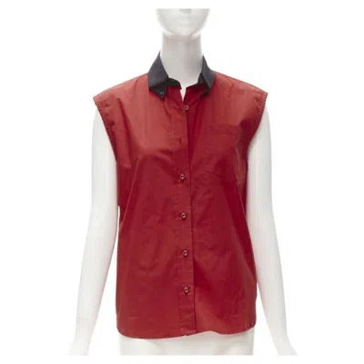 Pre-owned Prada Red Contrast Black Collar Boxy Sleeveless Vest Shirt S
