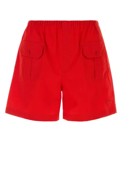 Prada Red Cotton Bermuda Shorts