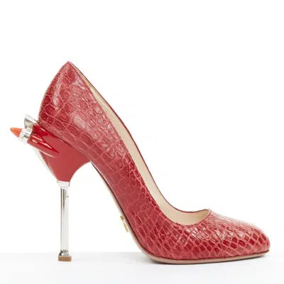 Prada Red Croc Red Rocket Flame Heel Pump